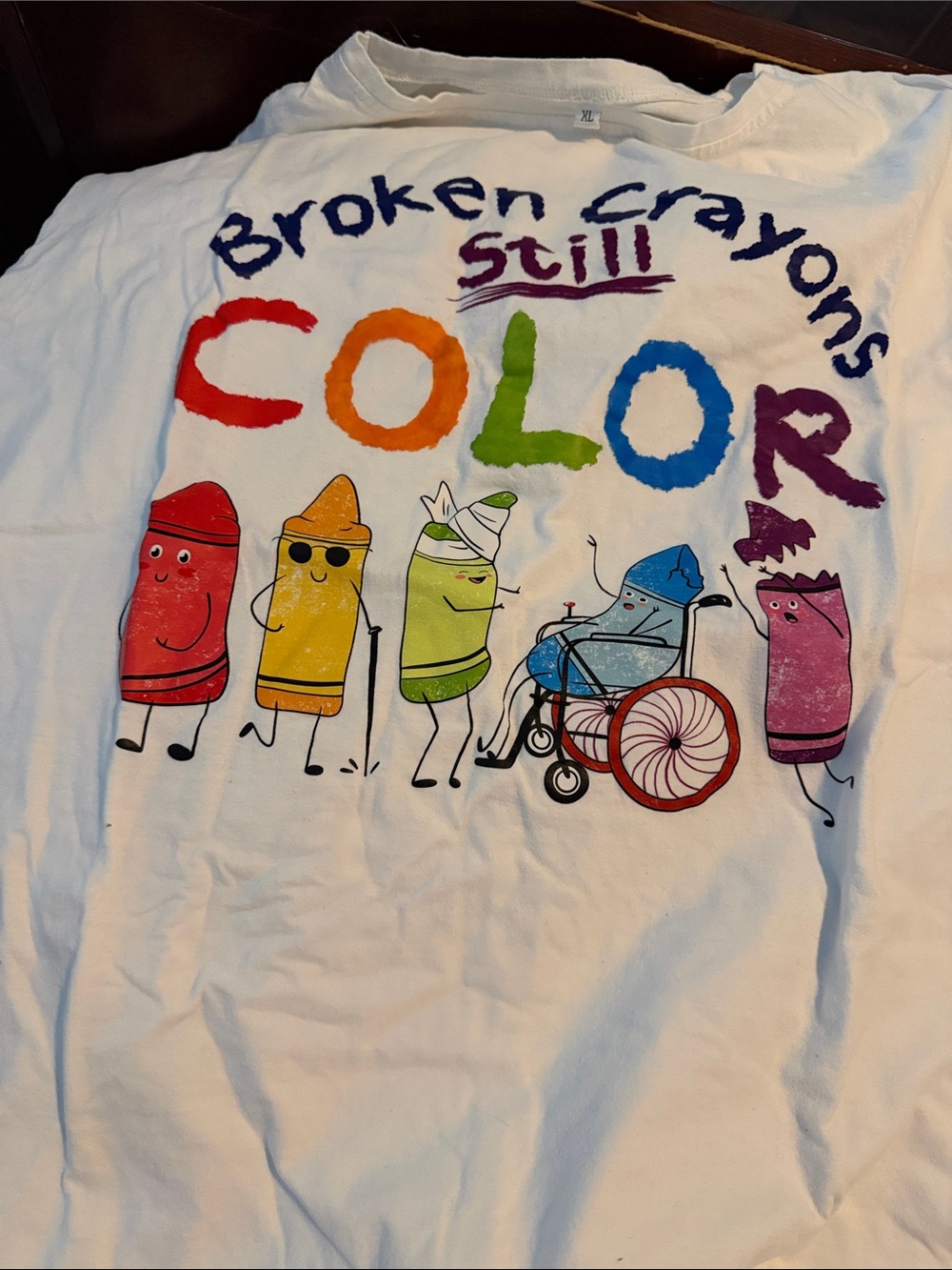 Broken Crayons Still Color" Graphic Tee - White